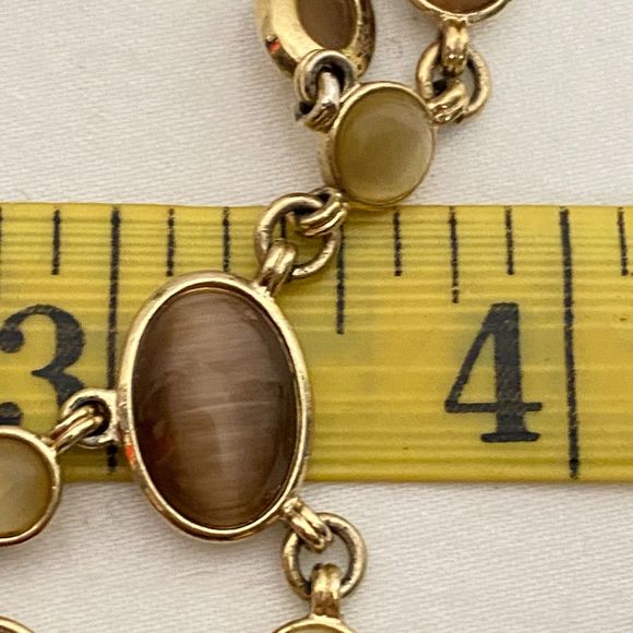 Vintage 70s Small Tiger's Eye Stones Necklace On Gold Tone Chain Links - Picture 12 of 13